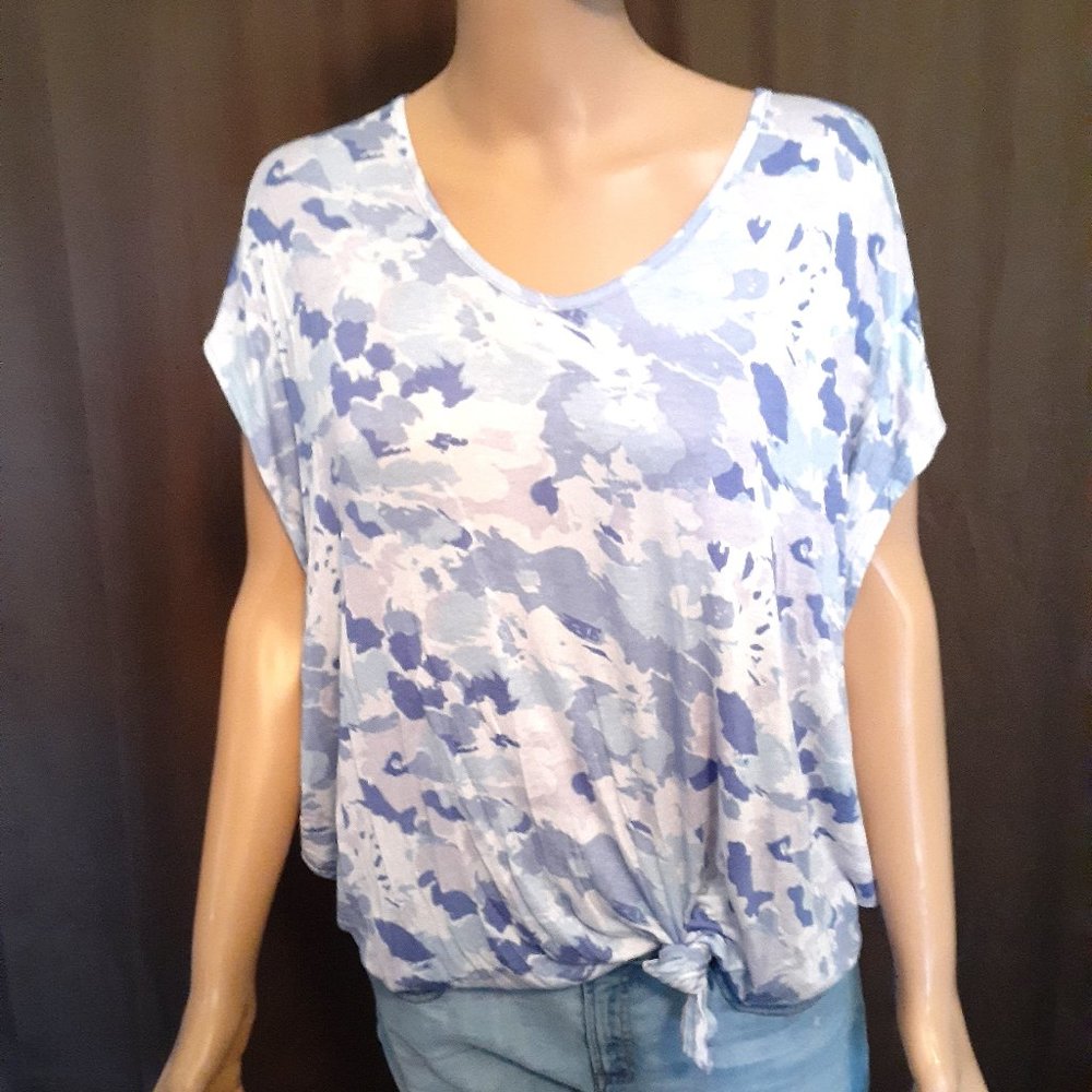 (Two for 20) Anthropologie Floreat Oversize Tie Top Blue White NWT S